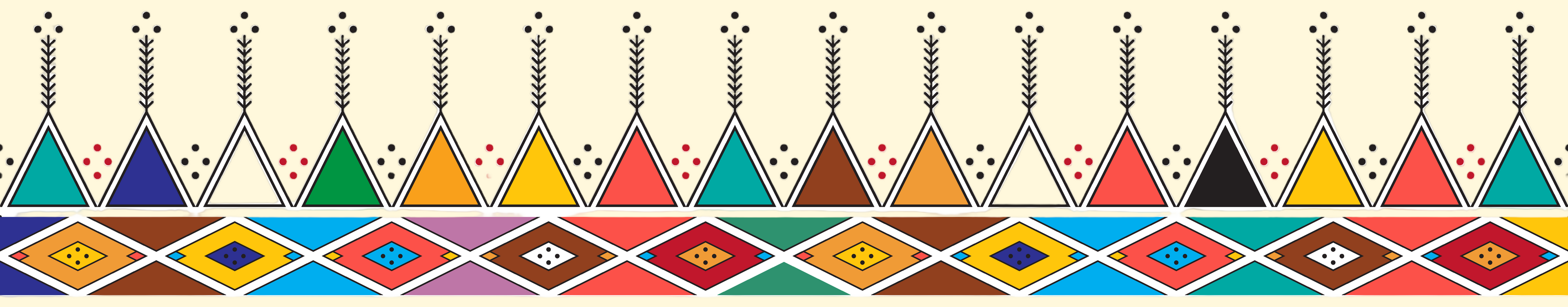 Colorful geometric pattern with triangles and diamond shapes